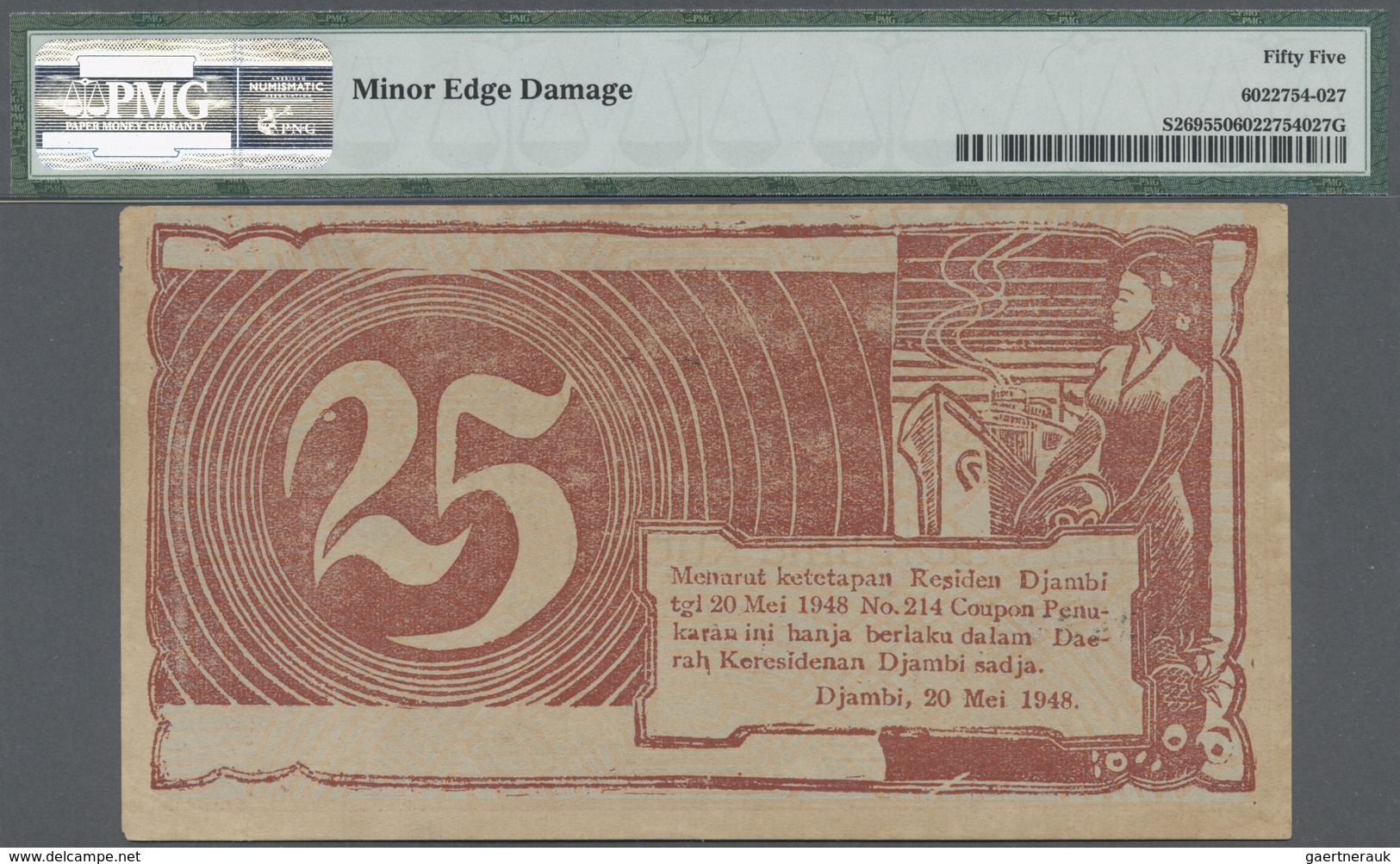 Indonesia / Indonesien: 25 Rupiah 1948 "Coupon Penukaran" Issue, P.S269 With Minor Edge Damages, PMG - Indonesia