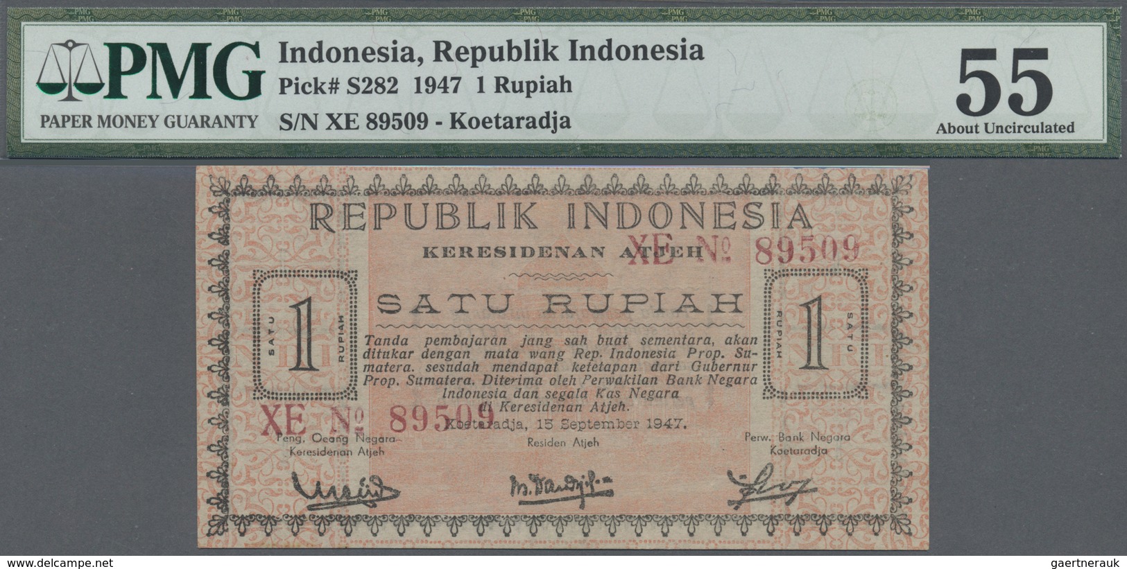 Indonesia / Indonesien: Residency, Atjeh, Koetaradja 1 Rupiah 1947, P.S282 In Excellent, Almost Perf - Indonesia