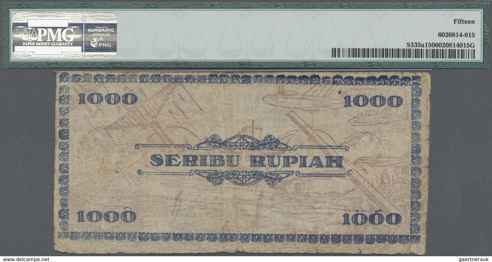 Indonesia / Indonesien: Kas Negara Daerah (Governmental Treasury), Palembang 1000 Rupiah 1947, P.S33 - Indonesia