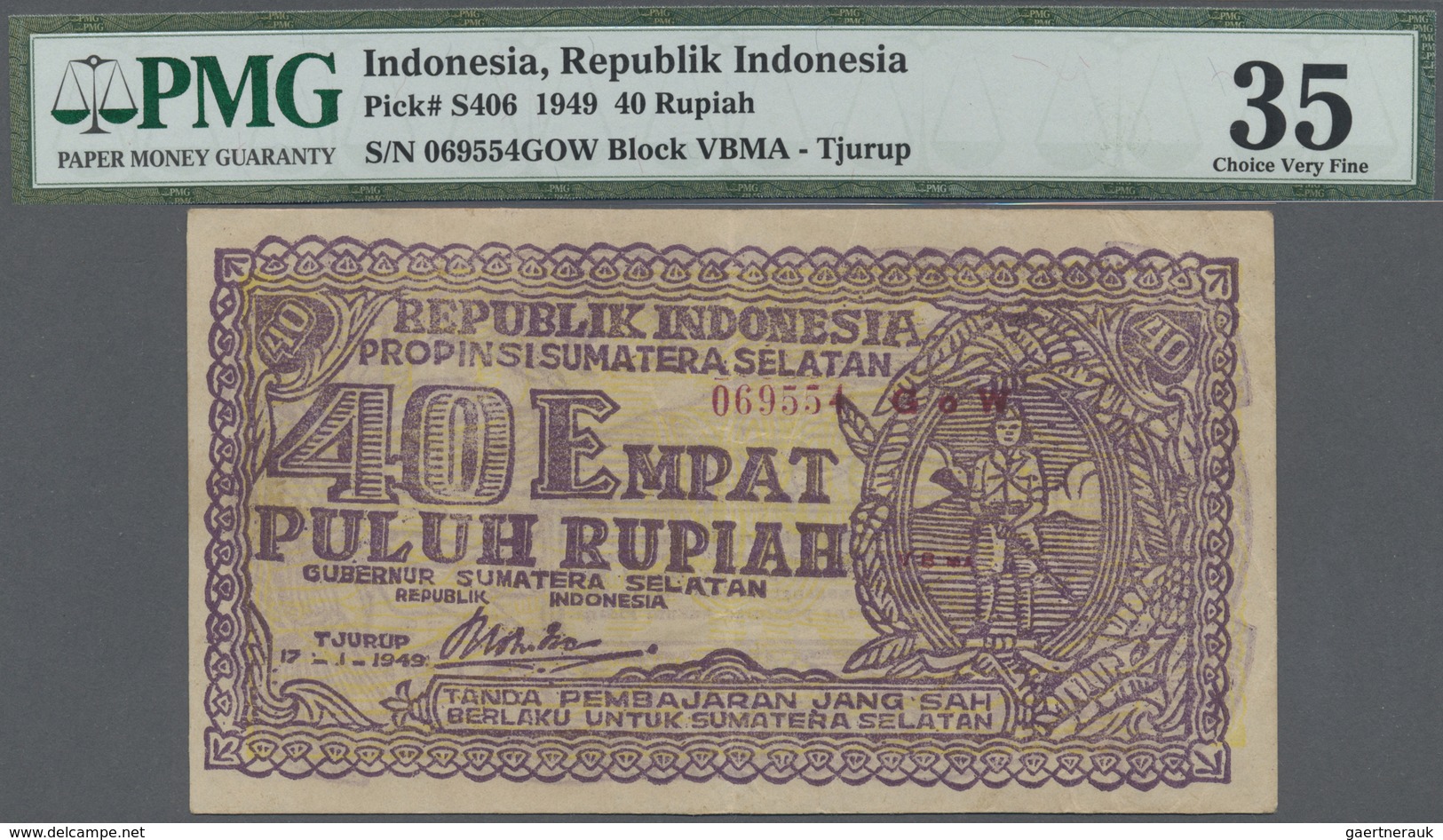 Indonesia / Indonesien:  Treasury, Tjurup (South Sumata) 40 Rupiah 1949, P.S406, Nice Condition With - Indonesia
