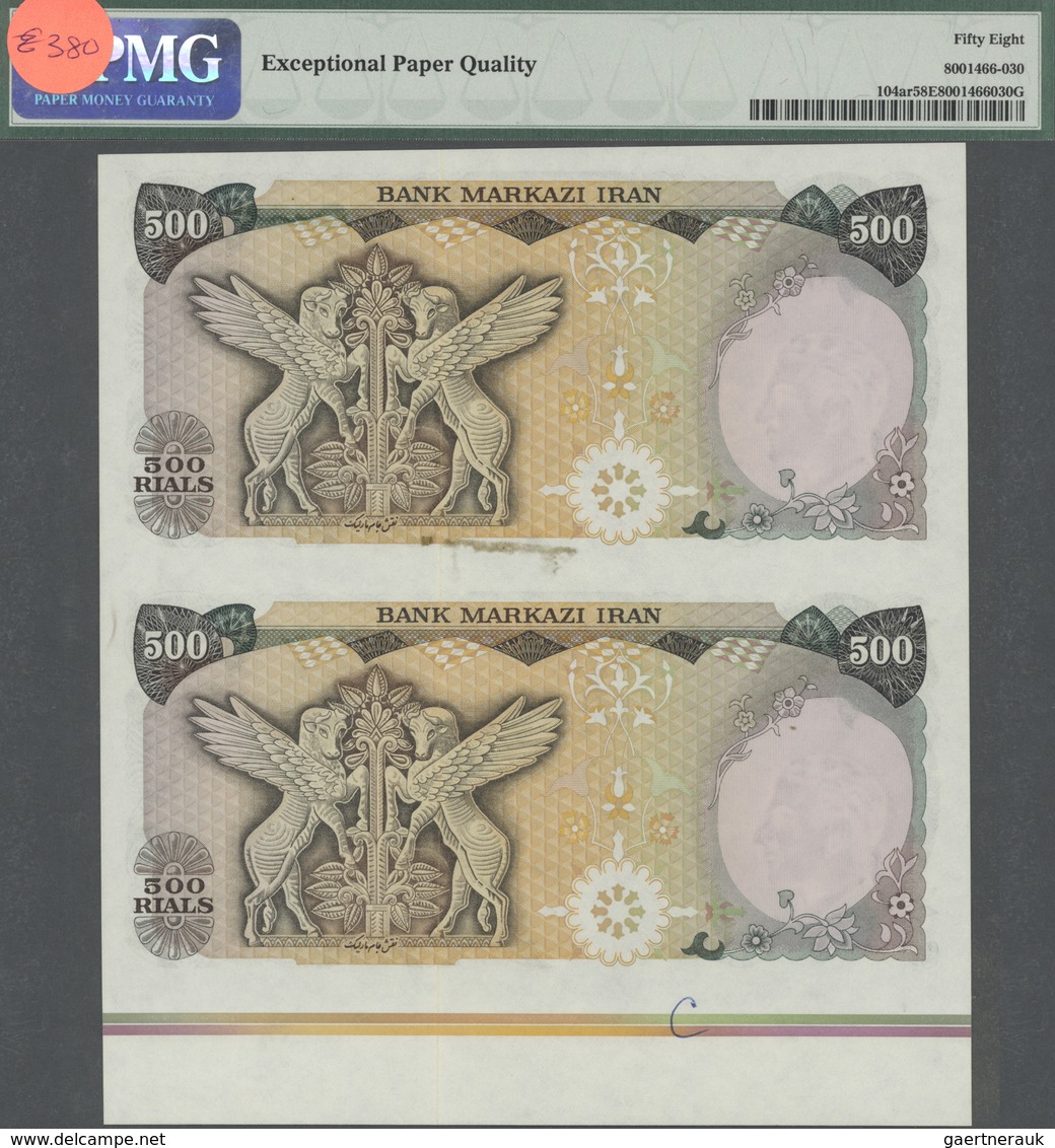 Iran: Unissued Uncut Pair Of 500 Rials ND(1974-79) P. 104ar, Remainder With Border Piece At Lower Bo - Iran