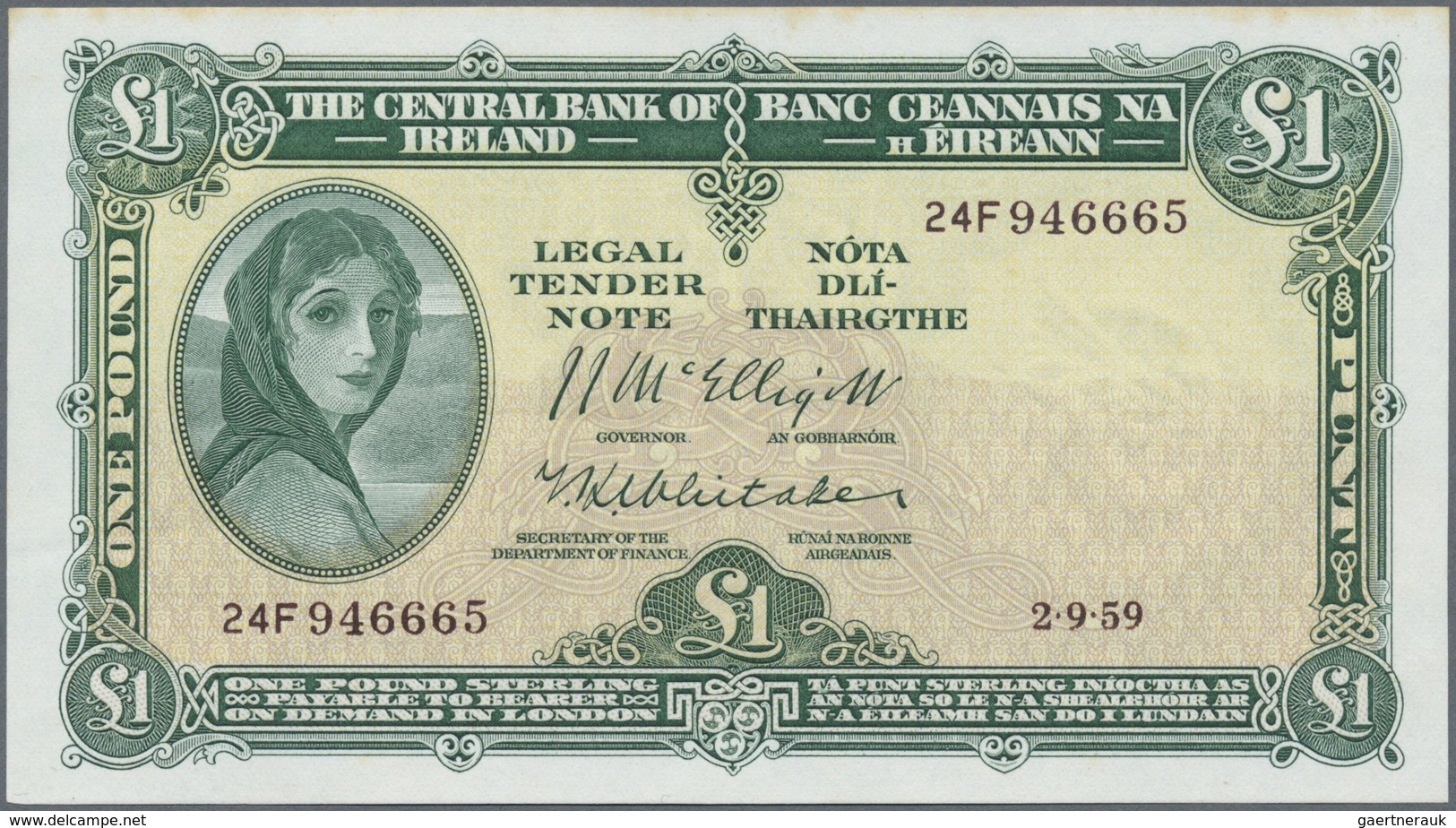 Ireland / Irland: Central Bank Of Ireland 1 Pound September 2nd 1959, P.57d For Type But This One Wi - Ireland