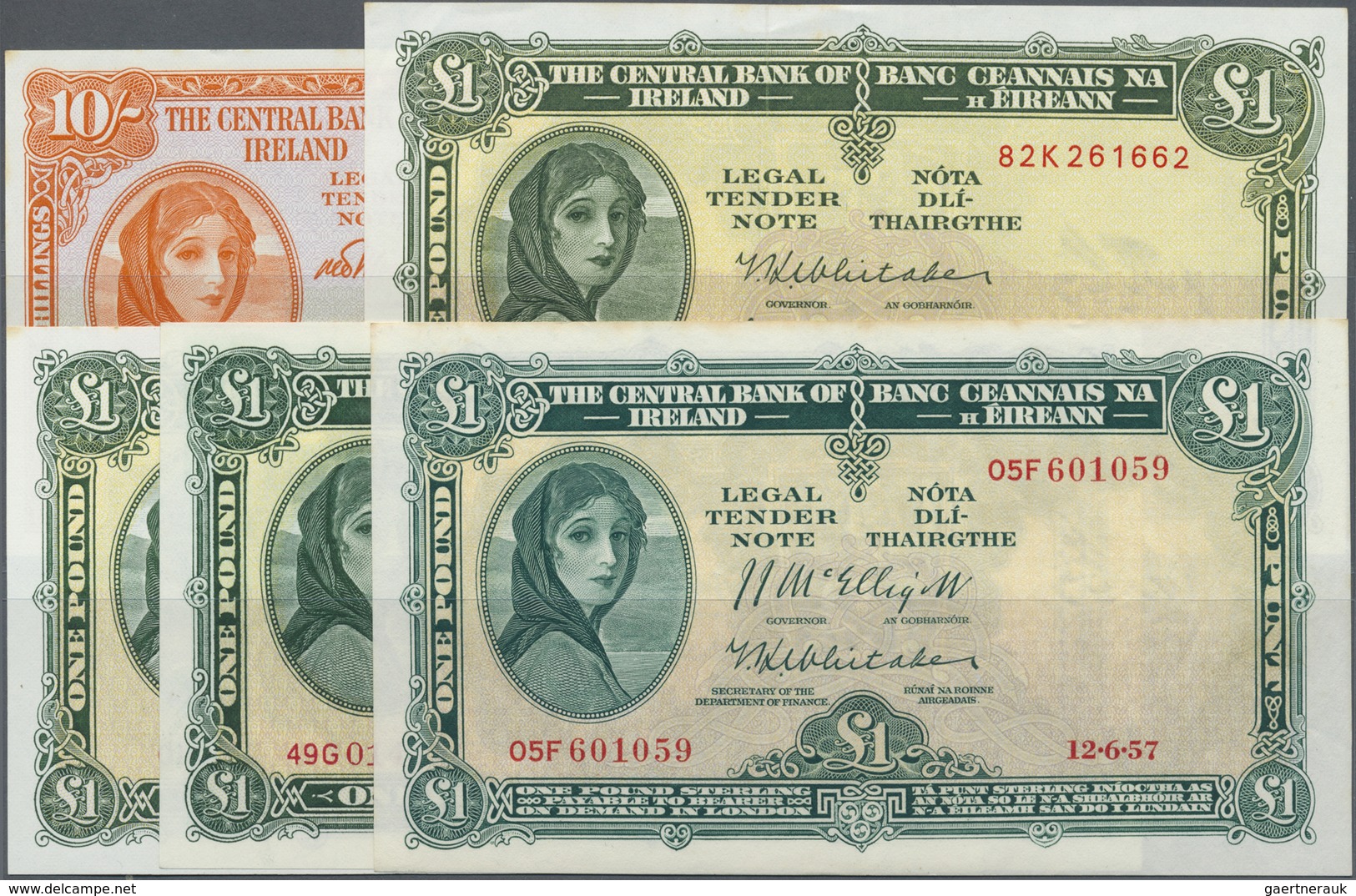 Ireland / Irland: Central Bank Of Ireland Set With 5 Banknotes Comprising 10 Shillings June 6th 1968 - Ireland