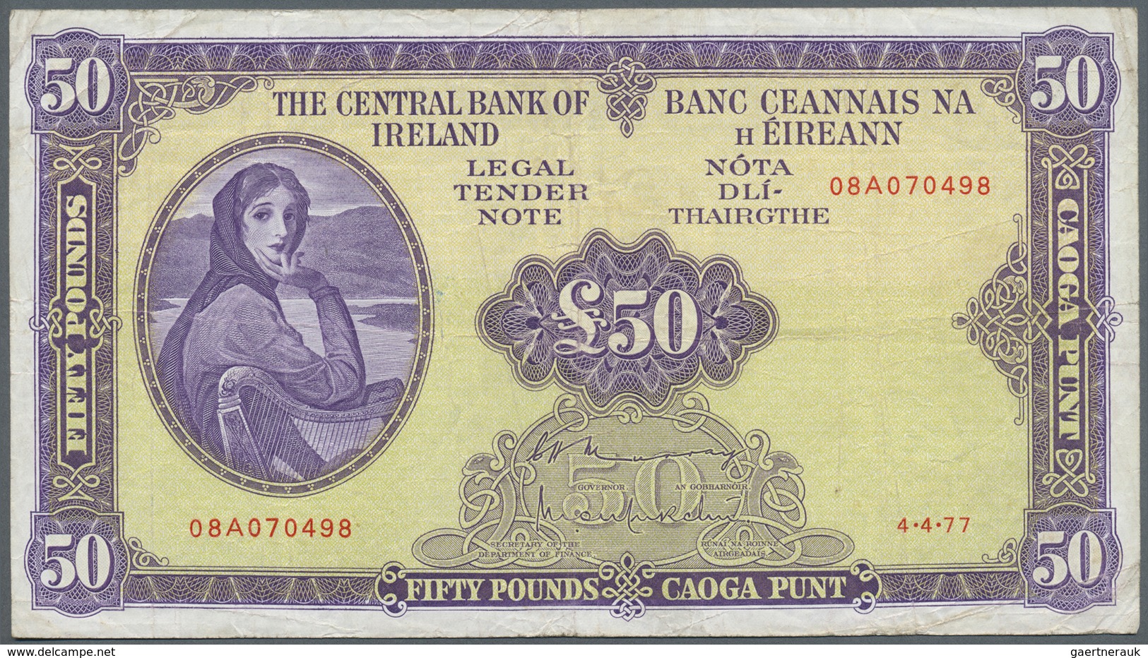 Ireland / Irland: 50 Pounds 1977 P. 68c, Used With Several Folds, Normal Traces Of Circulation, Some - Ireland