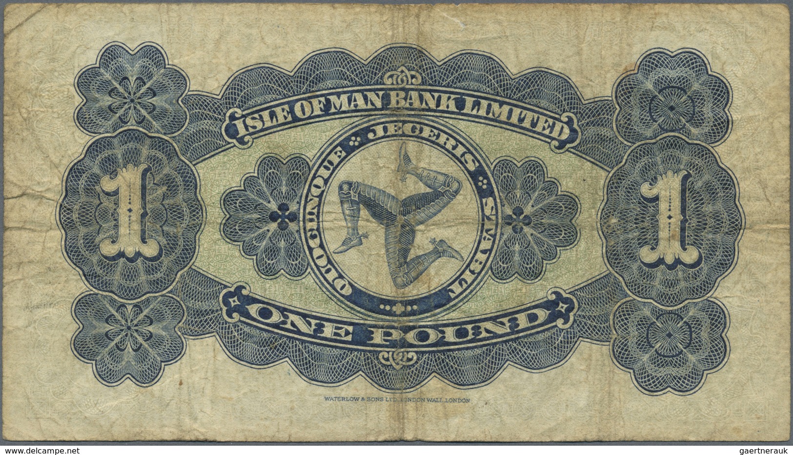 Isle Of Man: 1 Pound September 24th 1951, P.6b, Yellowed Paper With Several Folds And Tiny Border Te - Other & Unclassified