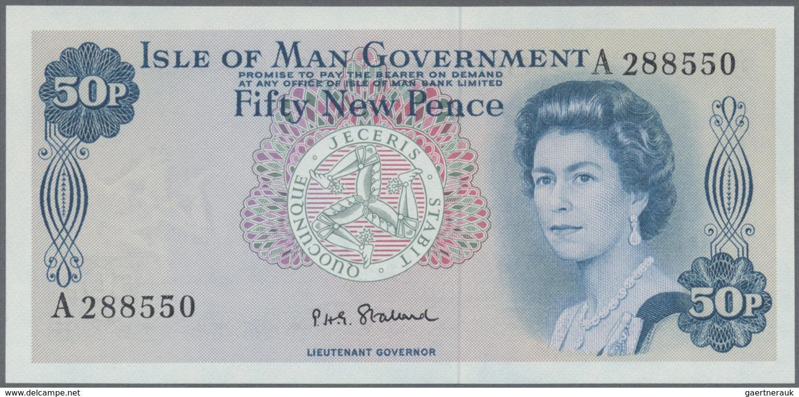 Isle of Man: Set with 9 Banknotes series 1961 – 1979 50 Pence 6x 209462, 027644, A 288550, C 553306,