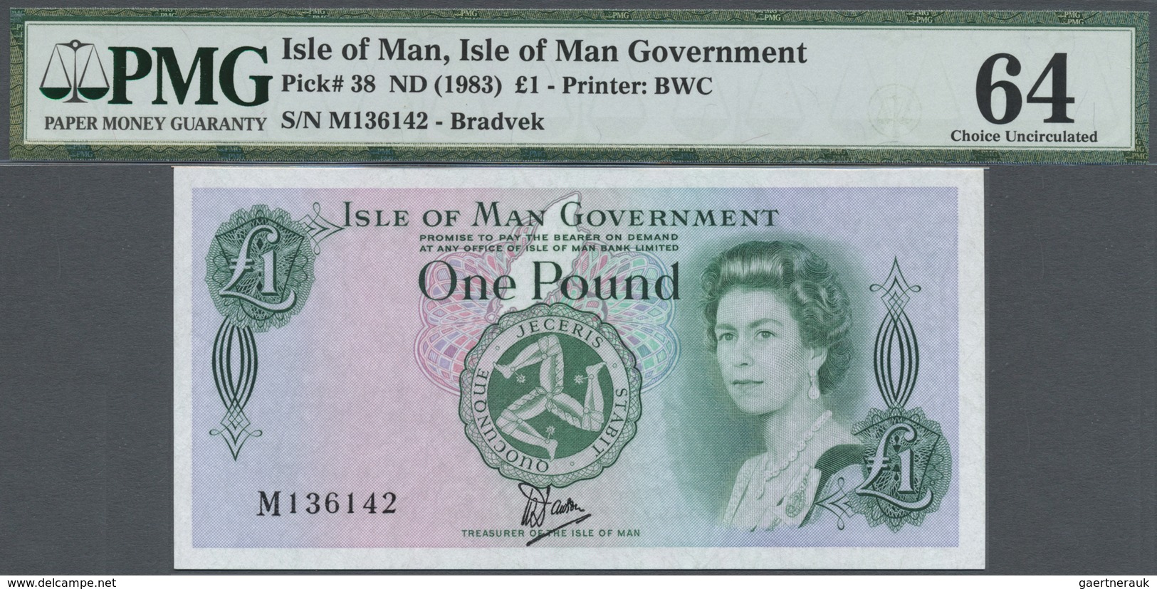 Isle Of Man: 1 Pound ND(1983), P.38 (Bradvek) Running Pair M 136141, 136142 PMG 64 Choice UNC (2pcs) - Other & Unclassified