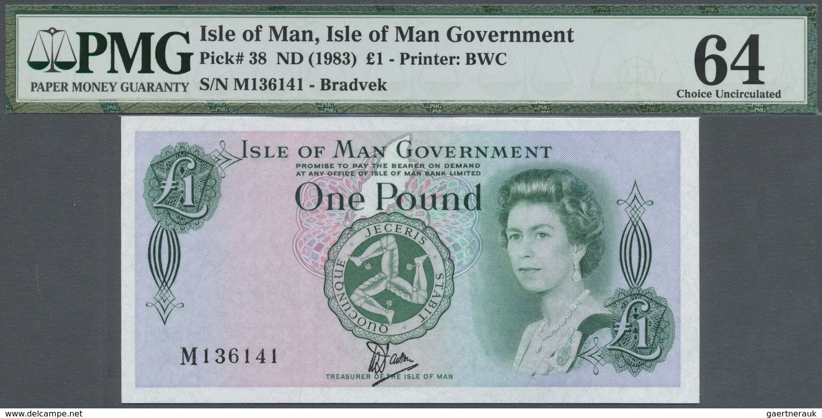 Isle Of Man: 1 Pound ND(1983), P.38 (Bradvek) Running Pair M 136141, 136142 PMG 64 Choice UNC (2pcs) - Other & Unclassified