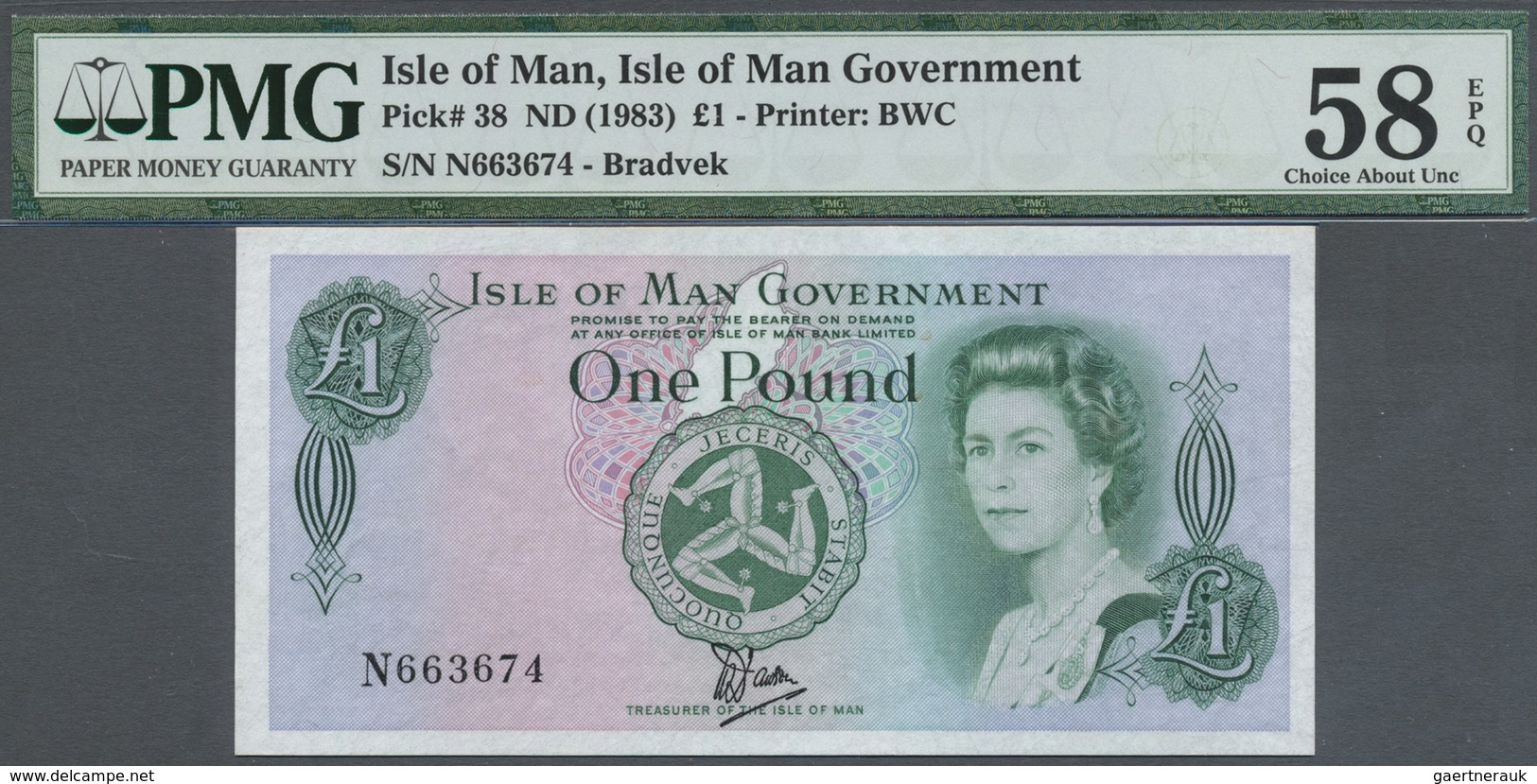 Isle Of Man: 1 Pound ND(1983), P.38 (Bradvek) Running Pair N 663674, 663675 PMG 58 Choice About UNC - Autres & Non Classés