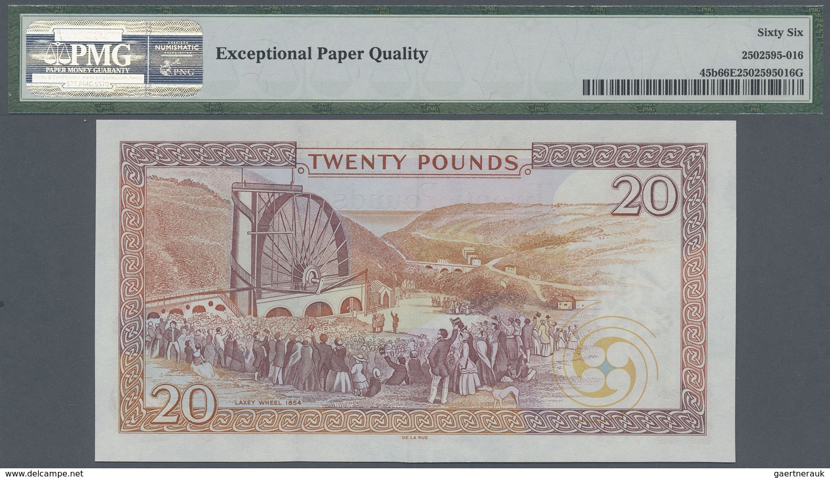 Isle Of Man: 20 Pounds ND(2000), P.45b With Super Solid Number G 777777 (G=7) PMG 66 Gem UNC EPQ - Altri & Non Classificati