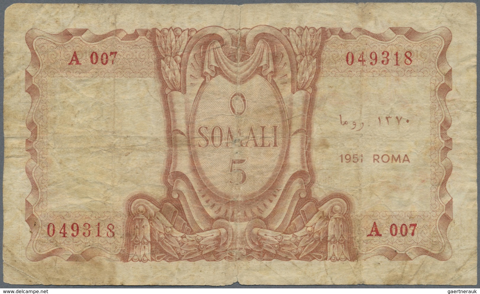 Italian Somaliland: Pair Of The 5 Somali 1951, P.16, Both  Almost Well Worn, But Even In This Condit - Somaliland