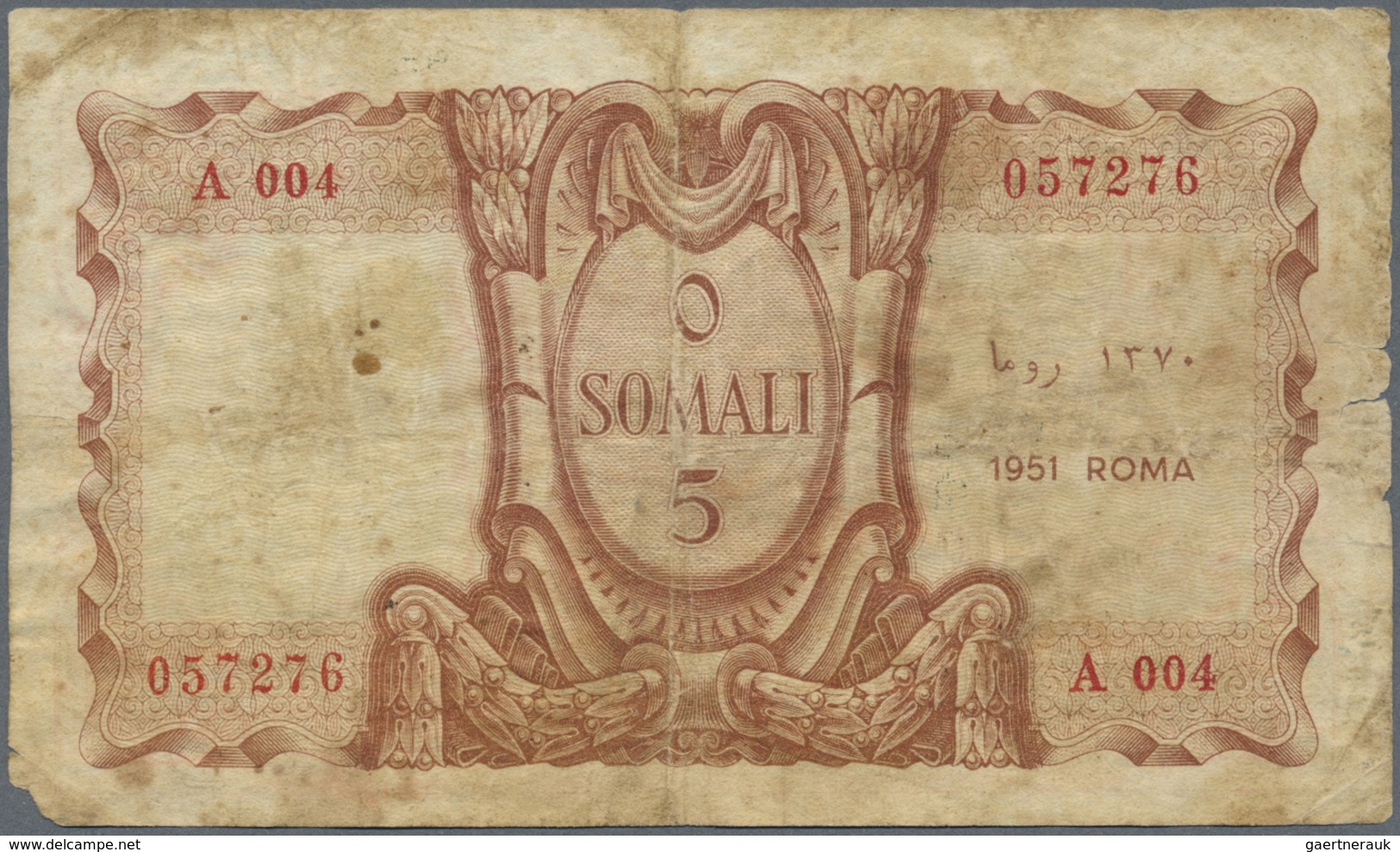 Italian Somaliland: Pair Of The 5 Somali 1951, P.16, Both  Almost Well Worn, But Even In This Condit - Somaliland