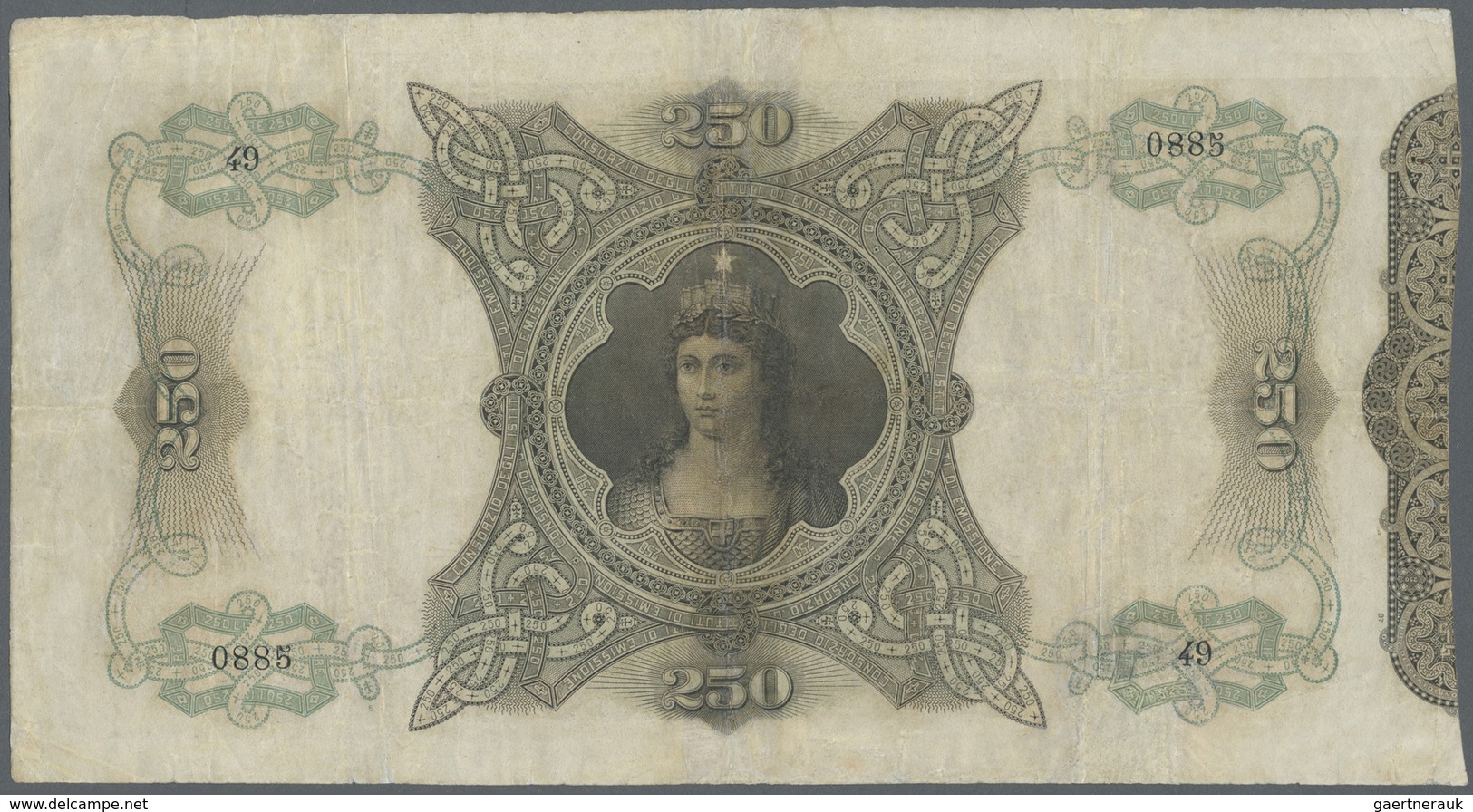 Italy / Italien: 250 Lire 1874 P. 8, Highly Rare Note, Several Folds In Paper, Slight Stain, Profess - Sonstige & Ohne Zuordnung