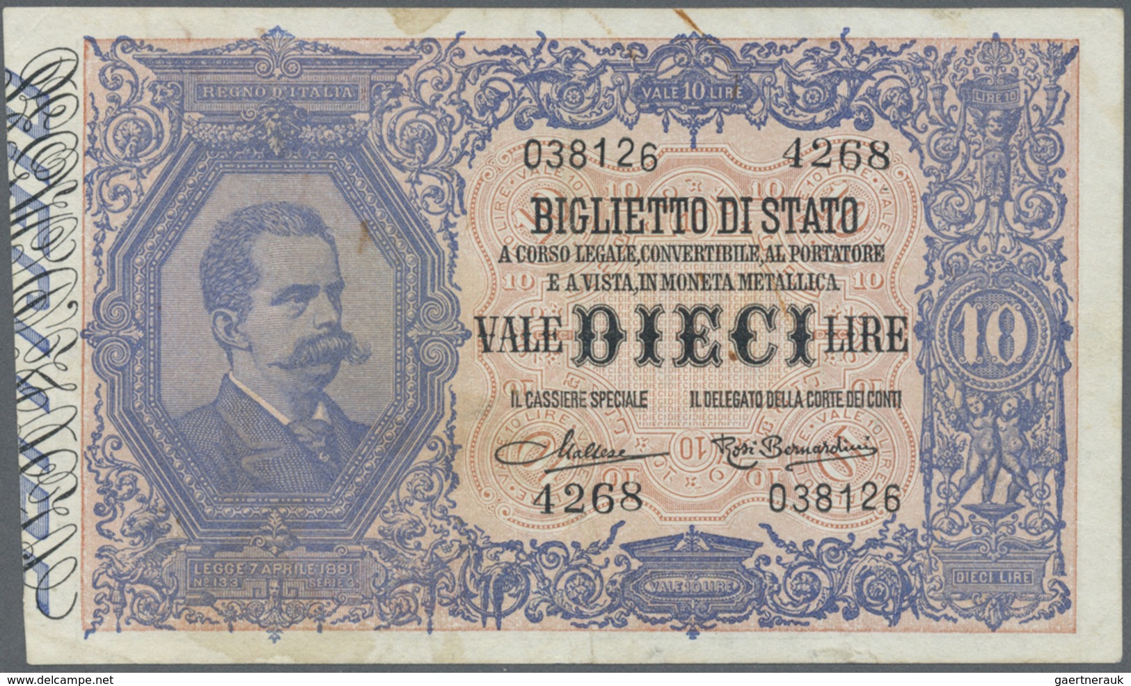 Italy / Italien: Set Of 3 Different Banknotes 10 Lire L.1888, P. 20c (pressed, F), P. 20h (aUNC), P. - Other & Unclassified