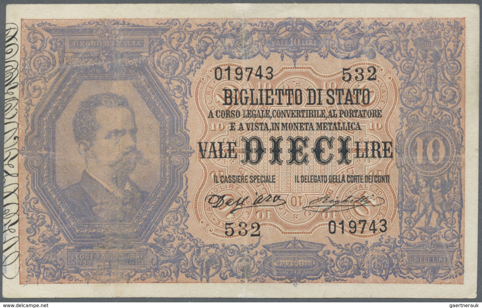 Italy / Italien: Set Of 3 Different Banknotes 10 Lire L.1888, P. 20c (pressed, F), P. 20h (aUNC), P. - Other & Unclassified