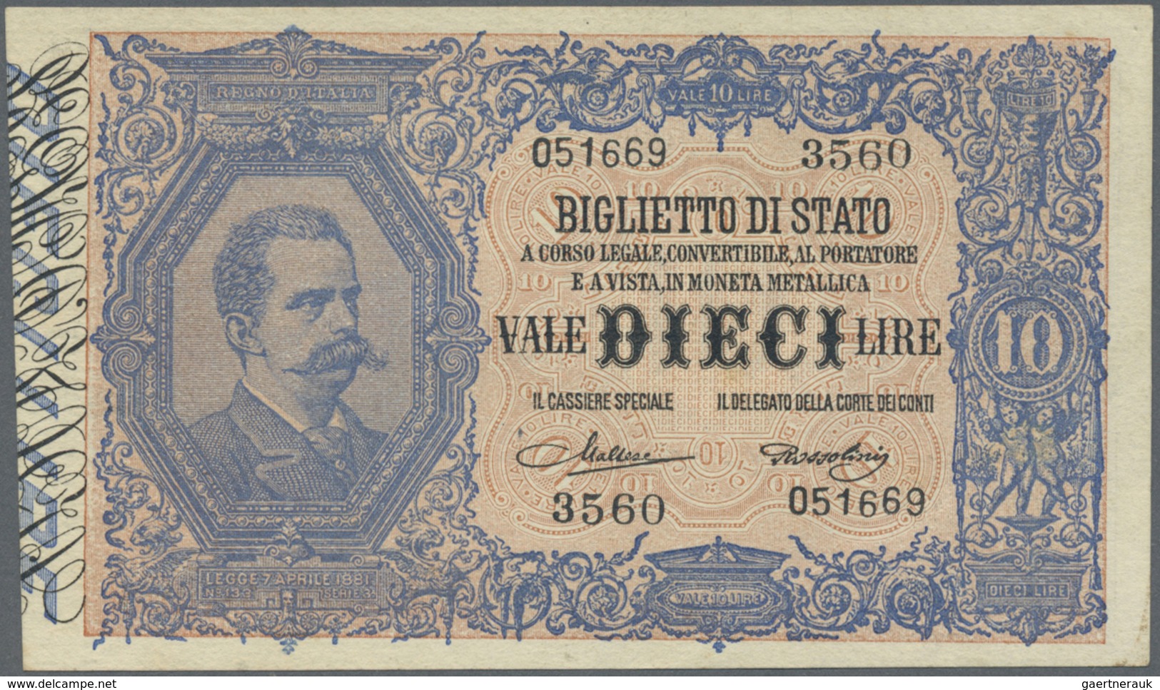 Italy / Italien: Set Of 3 Different Banknotes 10 Lire L.1888, P. 20c (pressed, F), P. 20h (aUNC), P. - Other & Unclassified