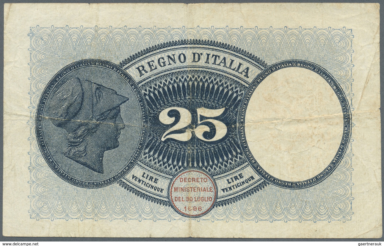 Italy / Italien: 25 Lire 1923 P. 24a, Used With Folds And Creases, Minor Center Holes, Not Washed Or - Sonstige & Ohne Zuordnung