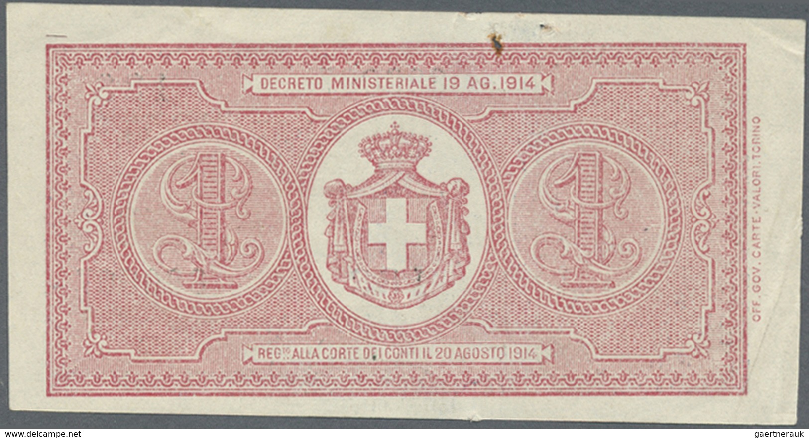 Italy / Italien: Set Of 2 Different Notes Containing 1 Lira L.1914 P. 36a (2 Pinholes With Rust Trac - Sonstige & Ohne Zuordnung