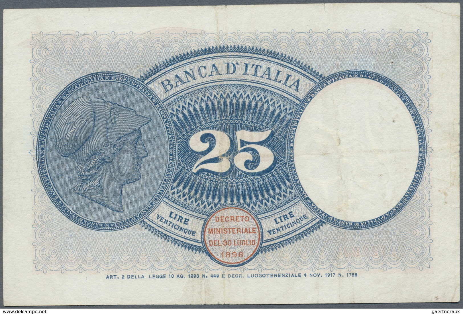 Italy / Italien: 25 Lire 1918/1919 P. 42a, More Rare Earlier Type, Several Folds And Creases In Pape - Other & Unclassified