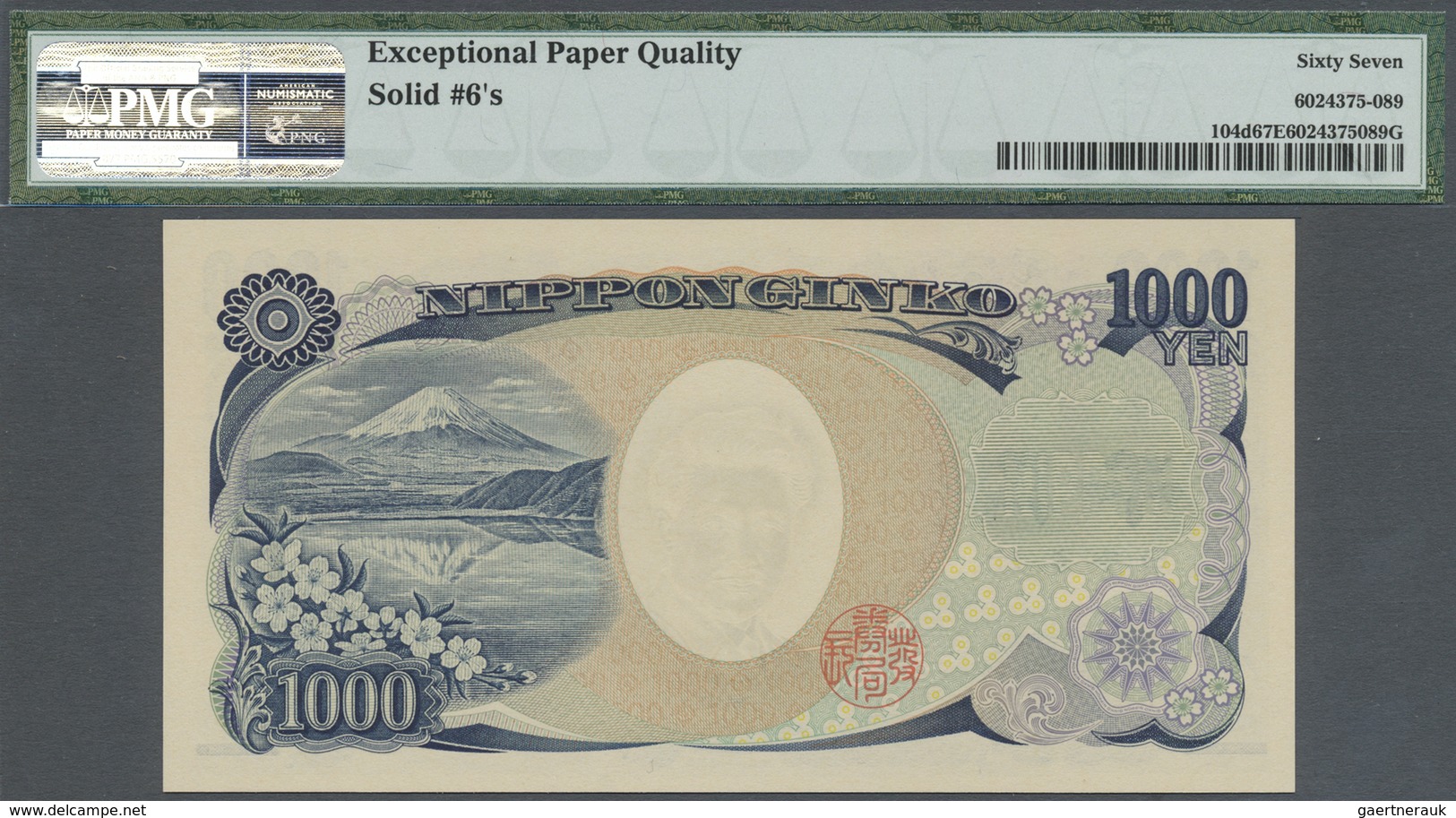 Japan: 1000 Yen ND(2004), P.104d With Solid Number KV 666666 E PMG 64 Superb Gem UNC EPQ - Japan