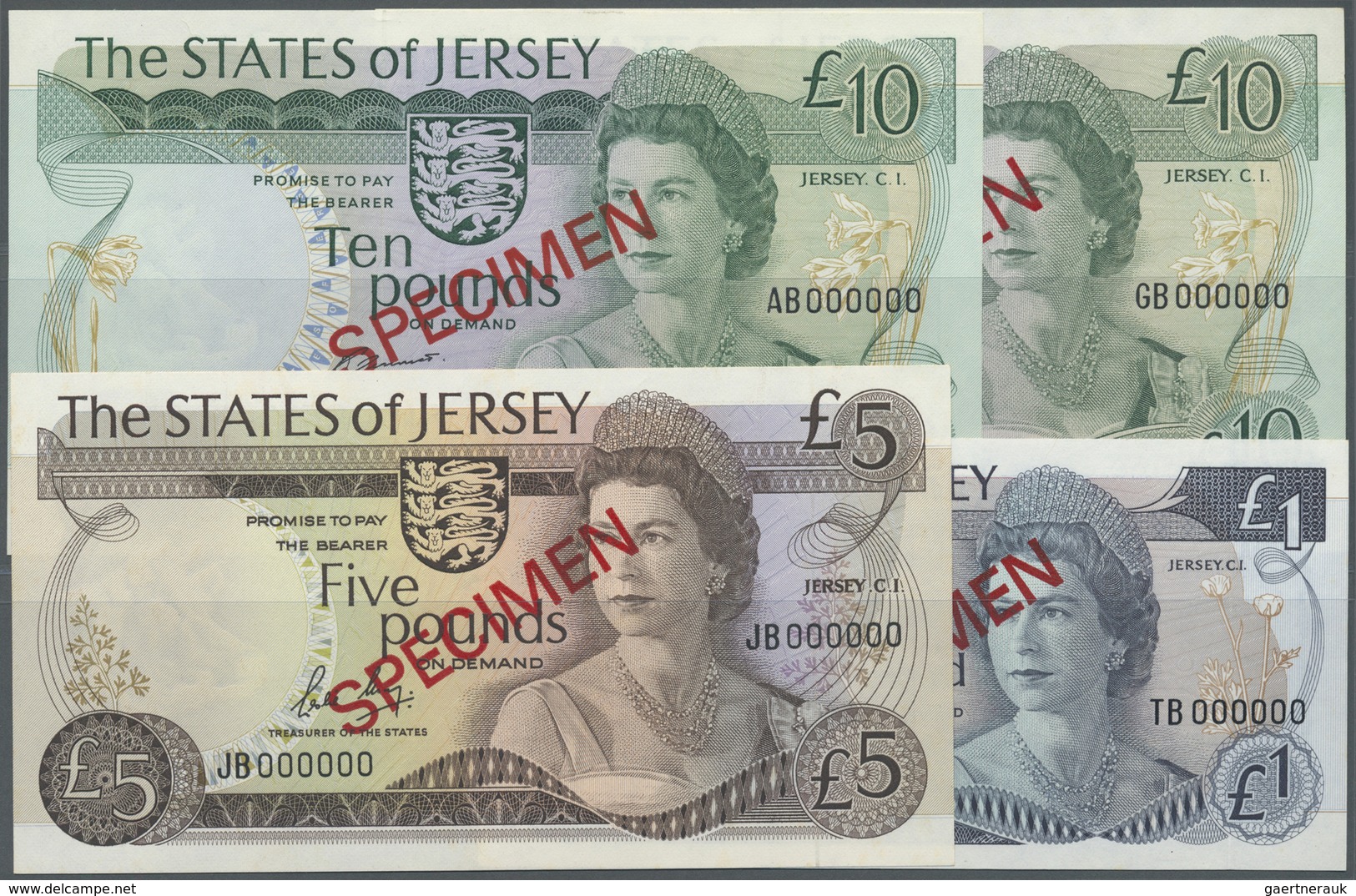 Jersey: Set Of 4 Specimen Notes Containing 1 Pound, 5 Pounds And 2x 10 Pounds ND P. 11s, 12s, 13as, - Other & Unclassified