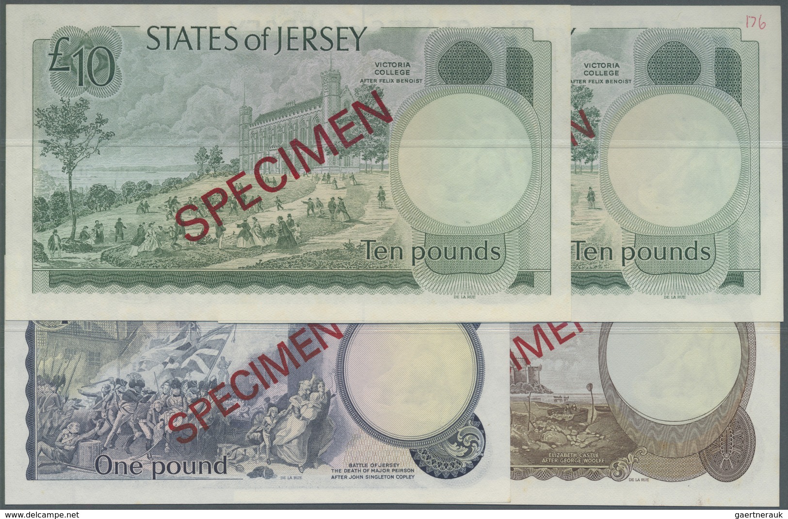 Jersey: Set Of 4 Specimen Notes Containing 1 Pound, 5 Pounds And 2x 10 Pounds ND P. 11s, 12s, 13as, - Other & Unclassified
