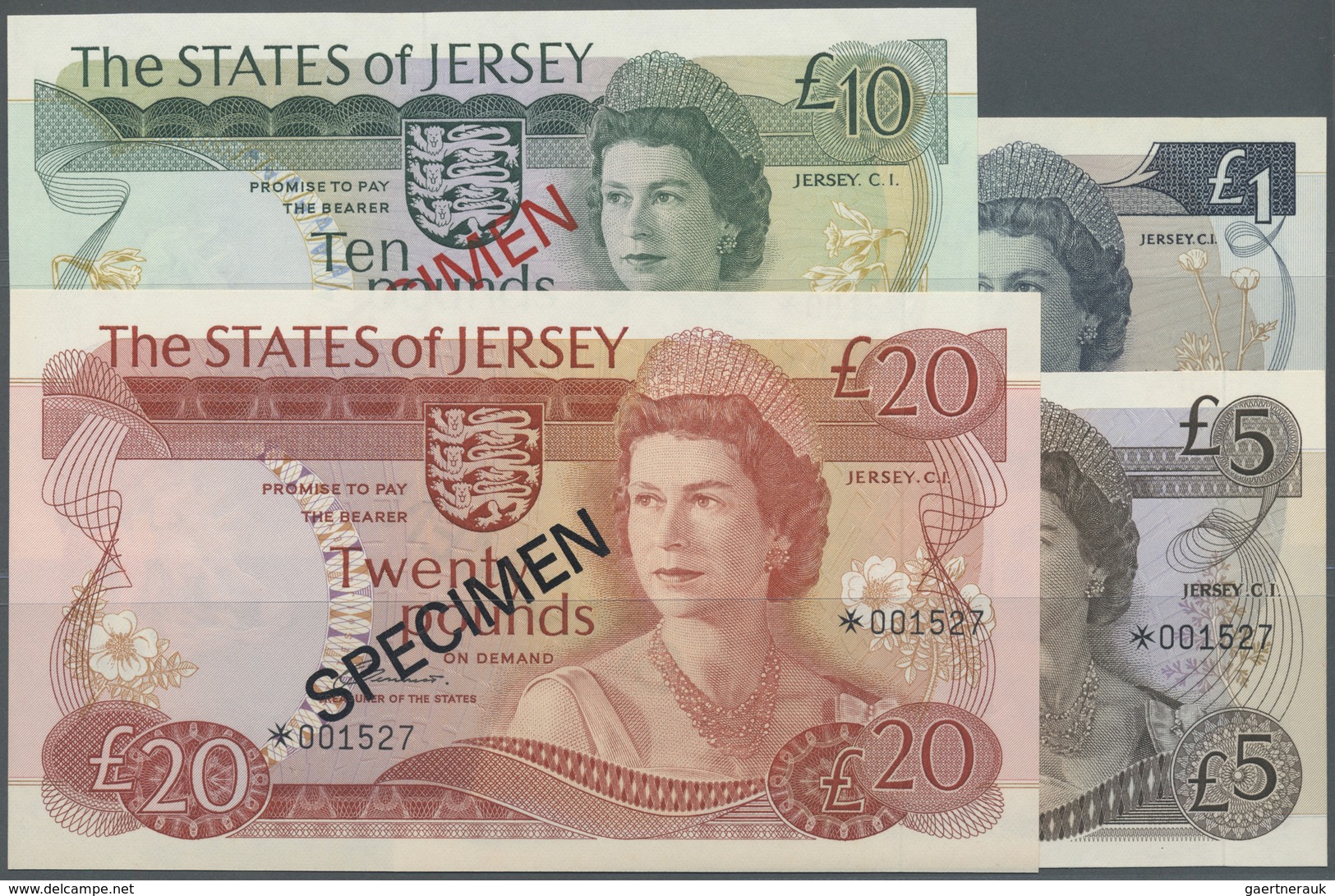 Jersey: Set Of 4 Specimen Notes 1, 5, 10 And 20 Pounds ND P. 11s-14s Collectors Series In Condition: - Other & Unclassified