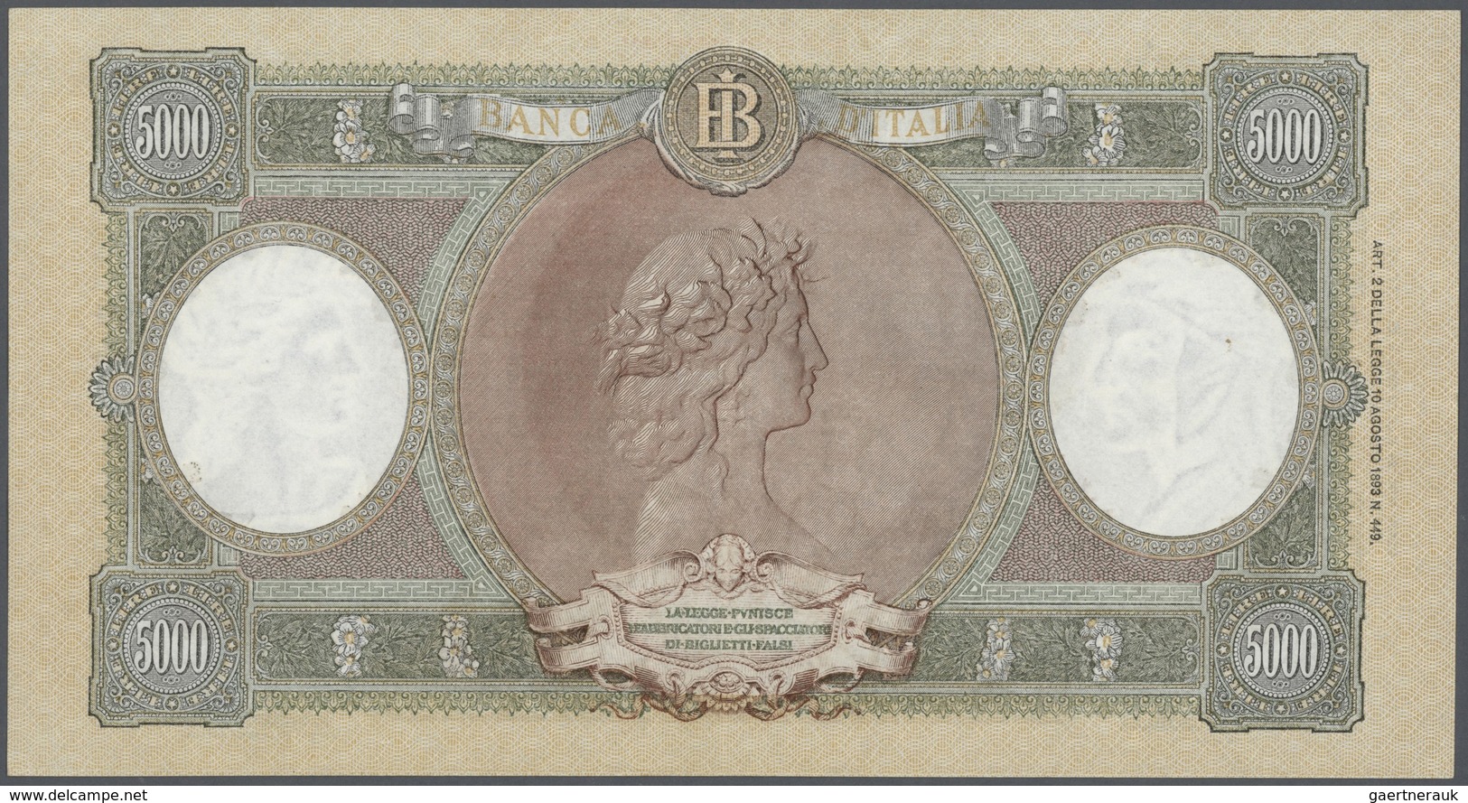 Italy / Italien: 5000 Lire 1955 P. 85c / Bi788, Pressed But Very Crisp And Colorful Without Holes, T - Other & Unclassified