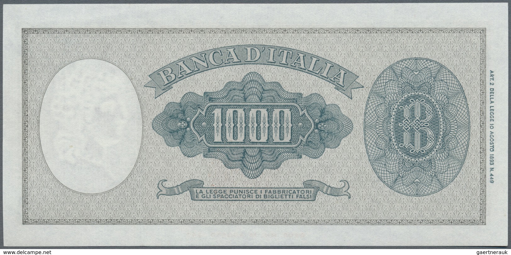 Italy / Italien: Set Of 2 CONSECUTIVE Notes 1000 Lire 1949 P. 88b, Numbers 088289, 088290 With Only - Other & Unclassified
