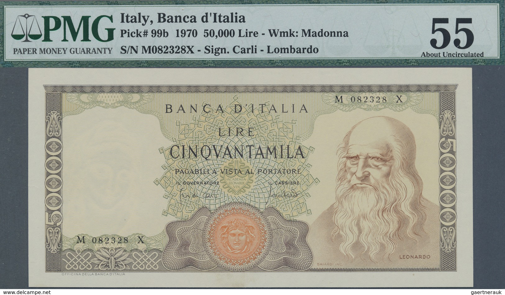 Italy / Italien: 50.000 Lire 1970 P. 99b, PMG Graded 55 AUNC. - Sonstige & Ohne Zuordnung