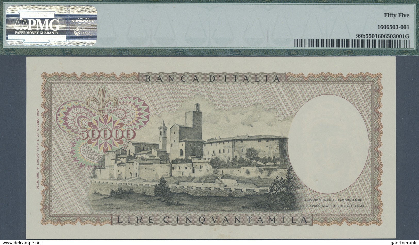 Italy / Italien: 50.000 Lire 1970 P. 99b, PMG Graded 55 AUNC. - Sonstige & Ohne Zuordnung