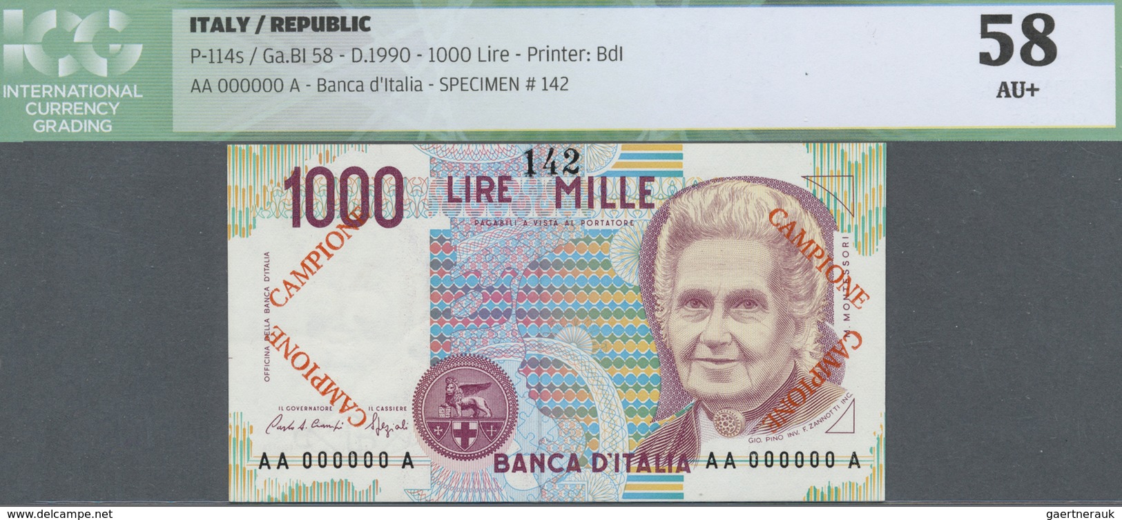 Italy / Italien: 1000 Lire D.1990 SPECIMEN, P.114s With A Few Minor Creases In The Paper At Left Cen - Sonstige & Ohne Zuordnung