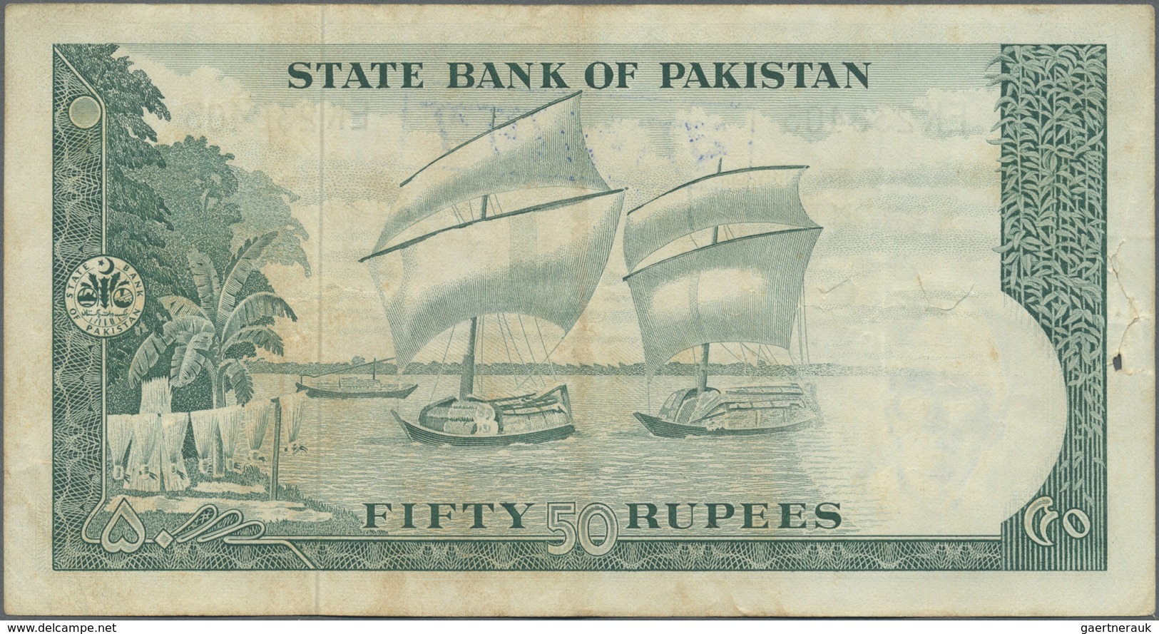 Bangladesh: Rare Note 50 Rupees Pakistan With Bangladesh Overprint P. 3C, Used With Folds, Tear Beca - Bangladesh