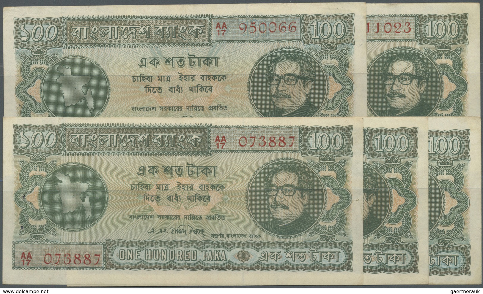 Bangladesh: Set Of 5 Notes 10 Taka ND(1972) P. 9 In Nice Condition With Only Light Traces Of Handlin - Bangladesh