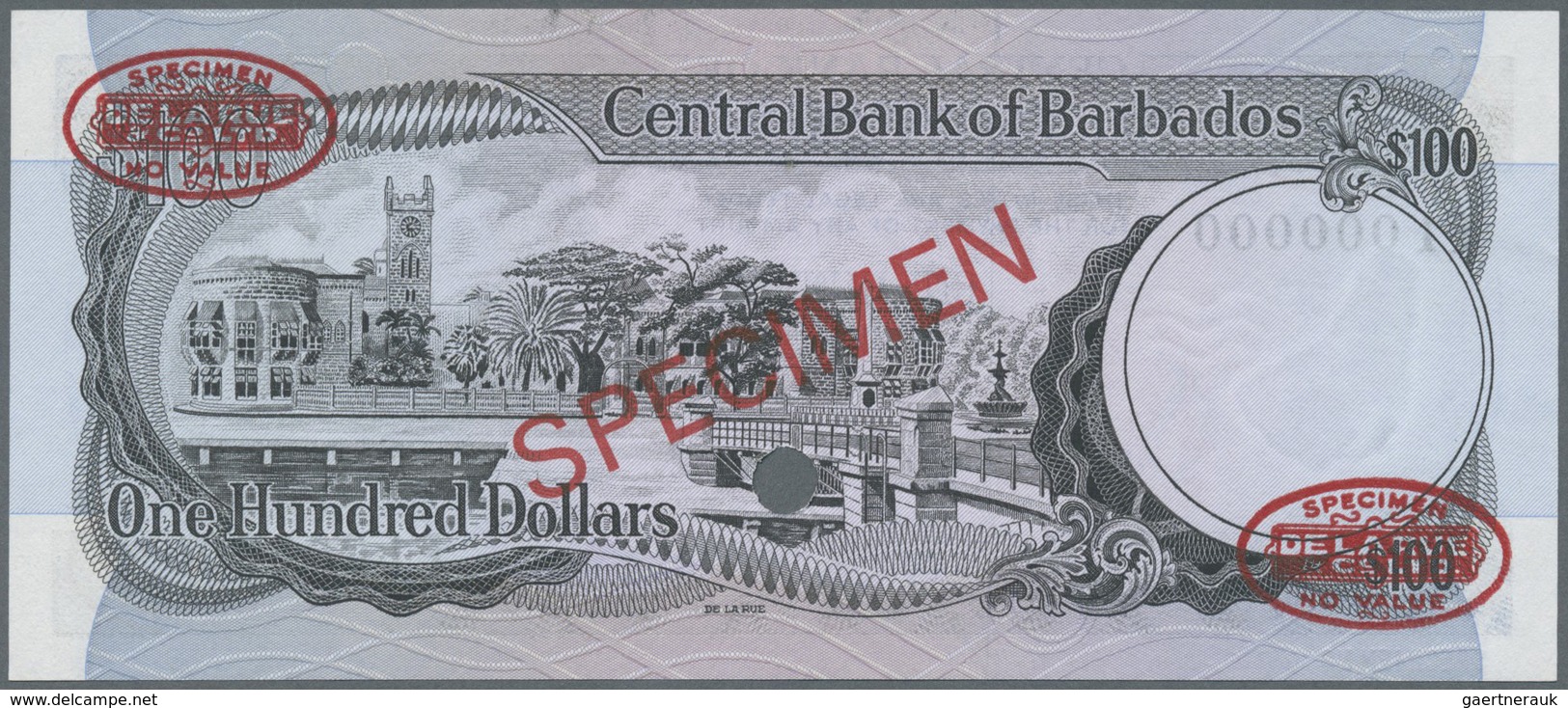 Barbados: 100 Dollars ND (1973) Specimen P. 35s With Red "Specimen" Overprint In Center On Front And - Barbados