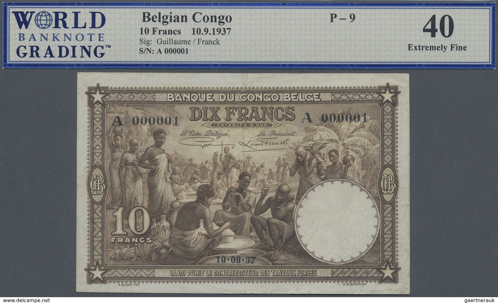 Belgian Congo / Belgisch Kongo: 10 Francs September 10th 1937 With Serial Number A 000001, Vertical - Unclassified