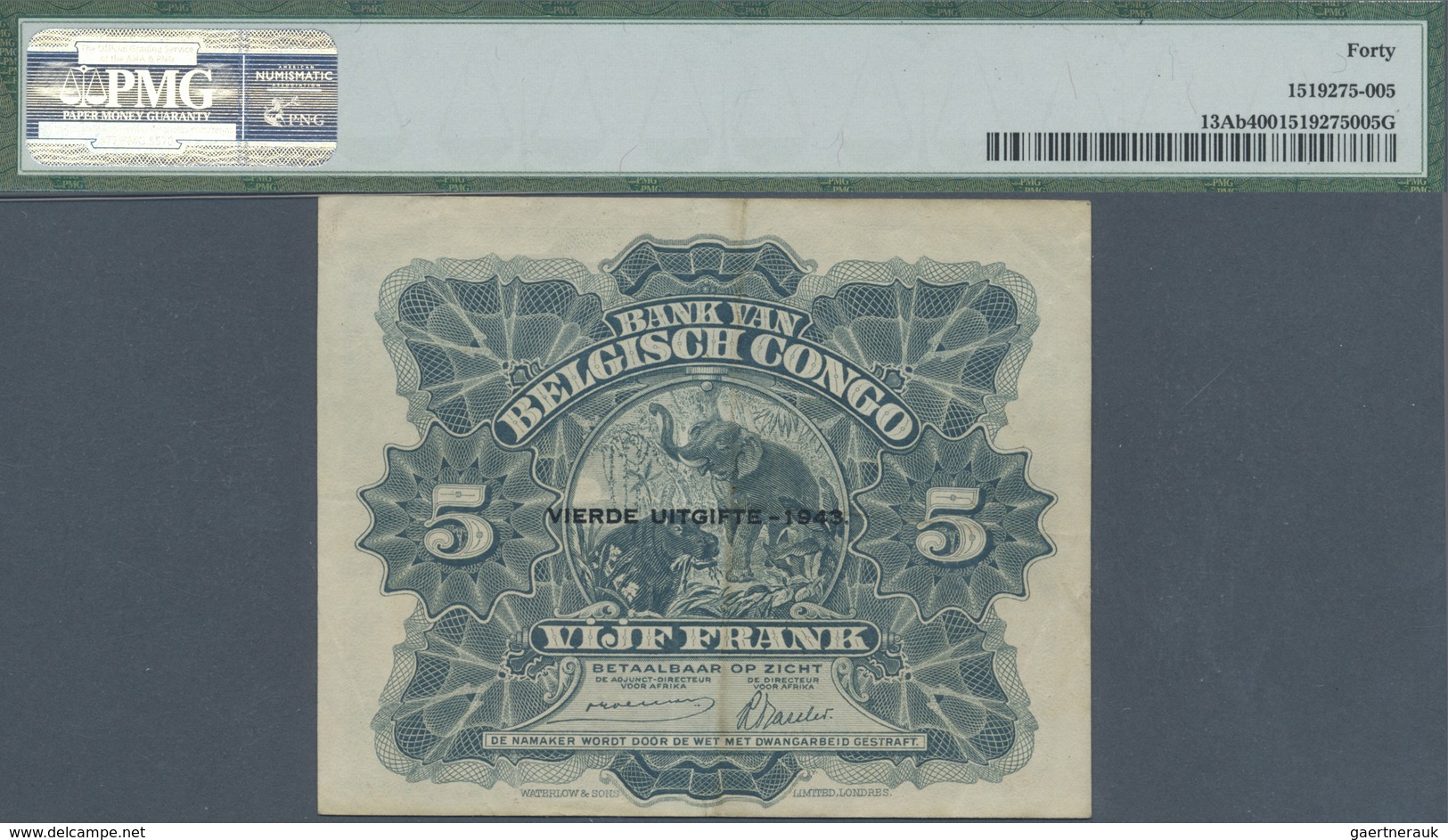 Belgian Congo / Belgisch Kongo: Banque Du Congo Belge 5 Francs 1943, Vertically Folded, Some Other M - Unclassified