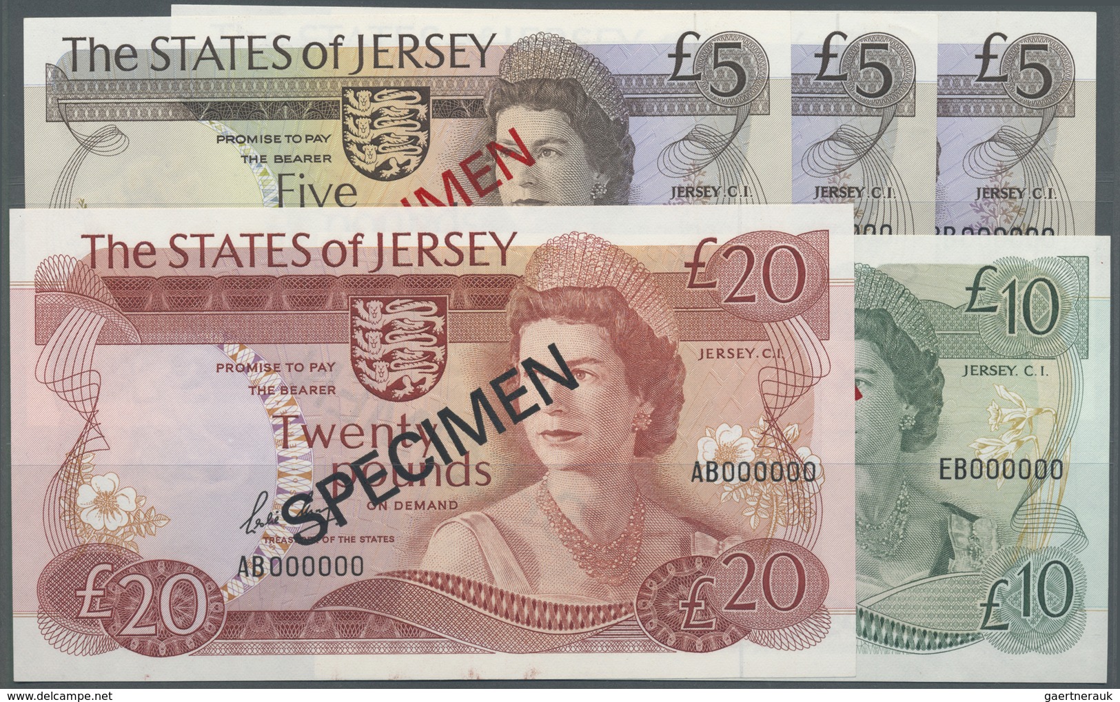 Jersey: Set With 5 Specimen Notes Of The 1970's/80's Series Containing 5 Pounds Specimen  With Signa - Other & Unclassified