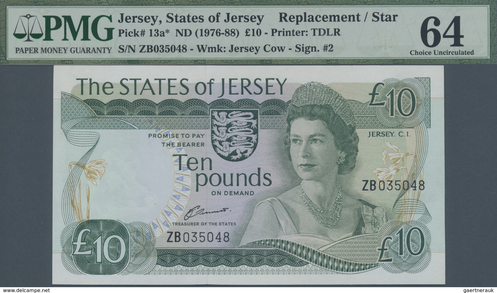 Jersey: 10 Pounds ND(1976-88) Replacement Prefix ZB, P. 13a* In Condition: PMG Graded 64 Choice UNC. - Other & Unclassified