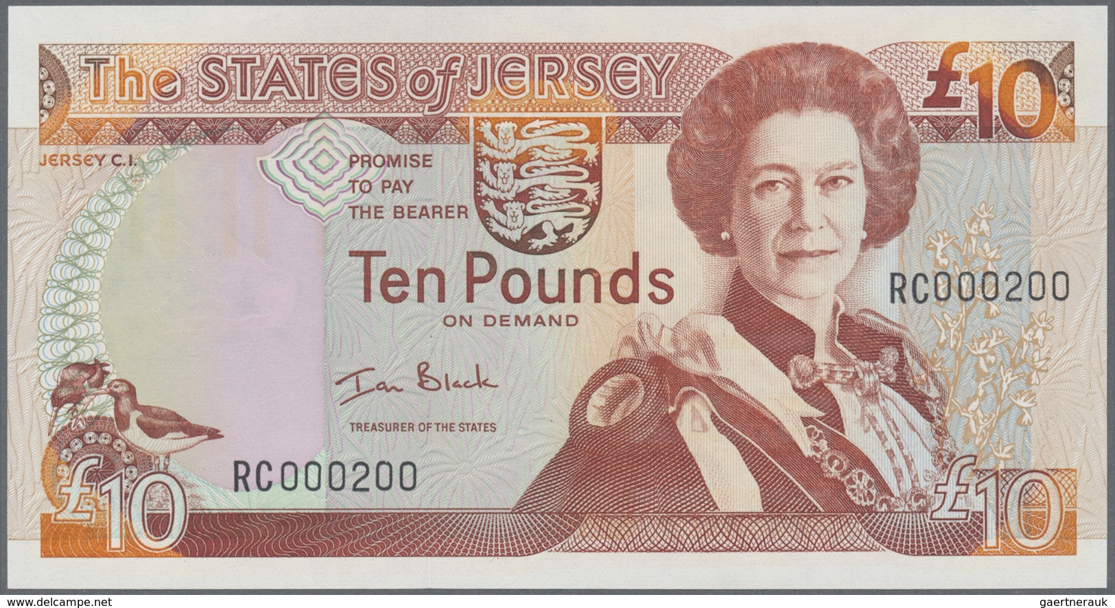 Jersey: Set with 5 Banknotes series  1976 – 2000 1 Pound x2 LJ 280347, XC 000200, 10 Pounds AB 00015