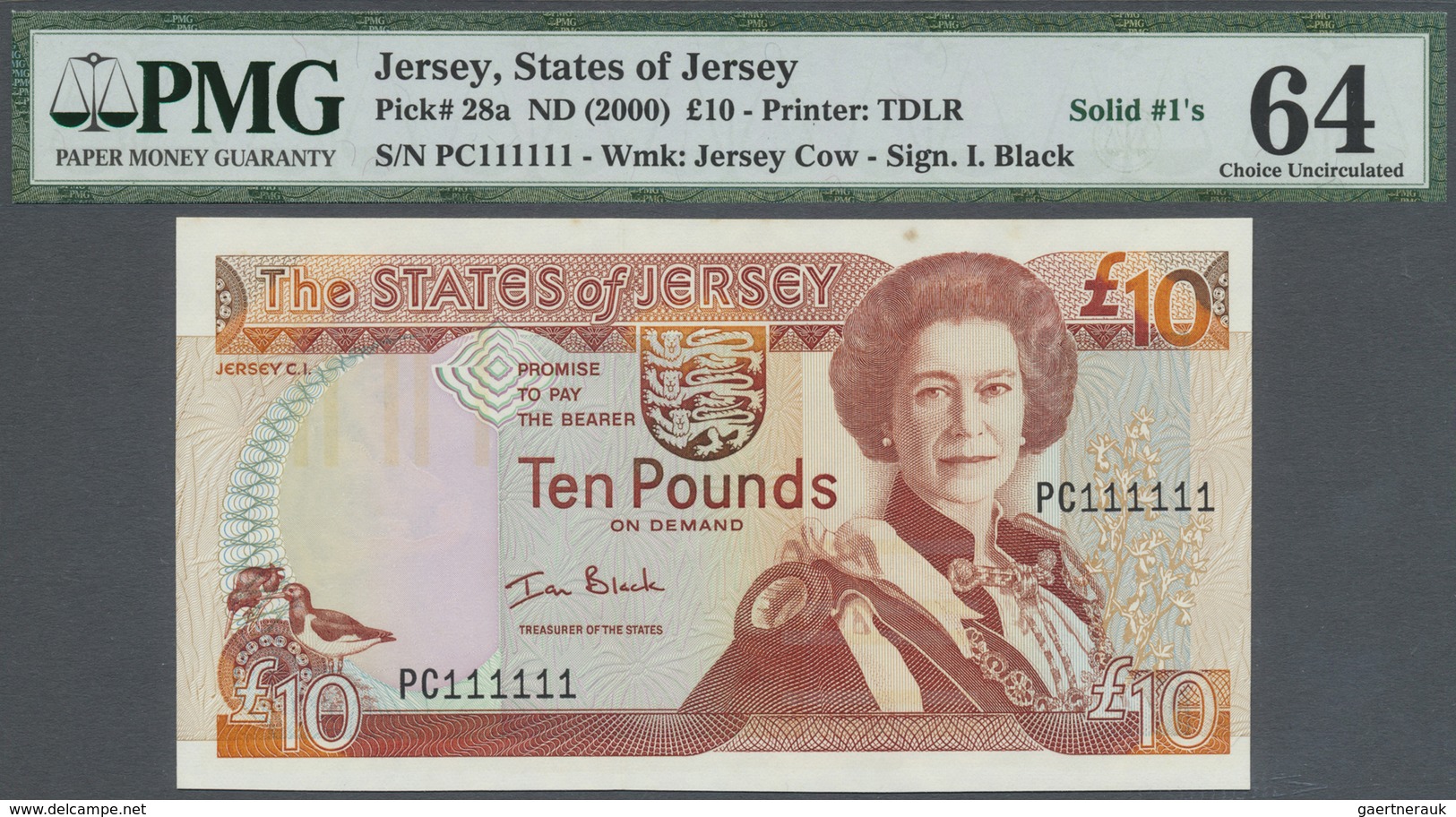 Jersey: 10 Pounds ND(2000), P.28a With Solid Number PC 111111 PMG 64 Choice UNC - Other & Unclassified