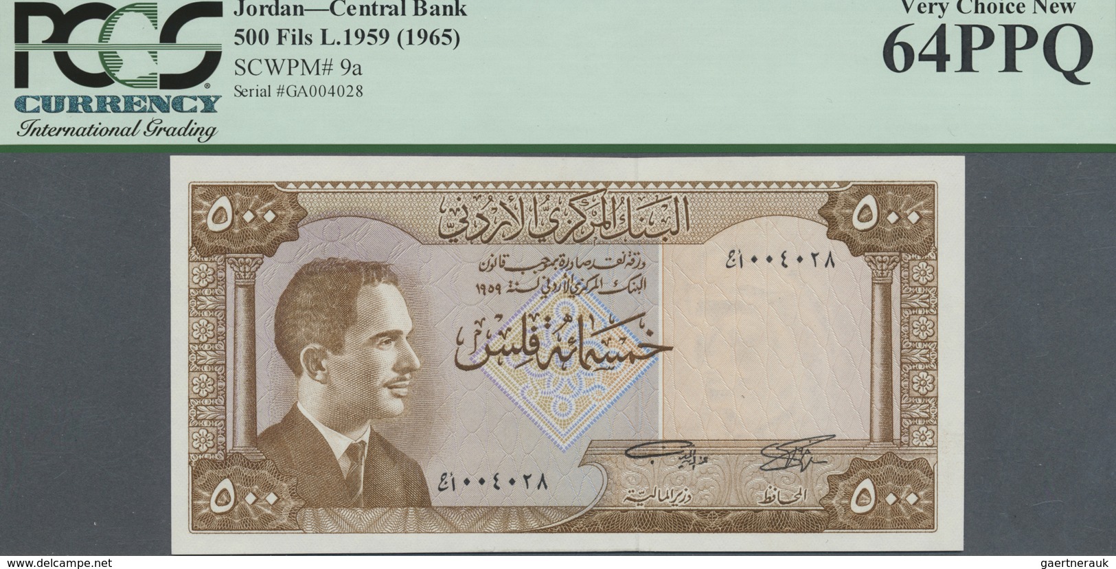 Jordan / Jordanien: 500 Fils L.1959 (1965), P.9a In Perfect Condition, PCGS Graded 64 Very Choice Ne - Jordan