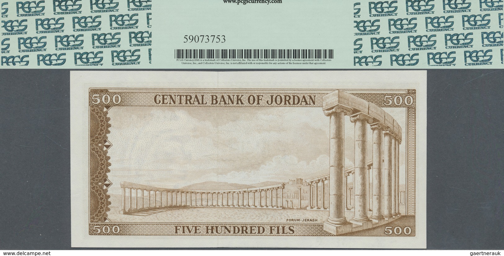 Jordan / Jordanien: 500 Fils L.1959 (1965), P.9a In Perfect Condition, PCGS Graded 64 Very Choice Ne - Jordan