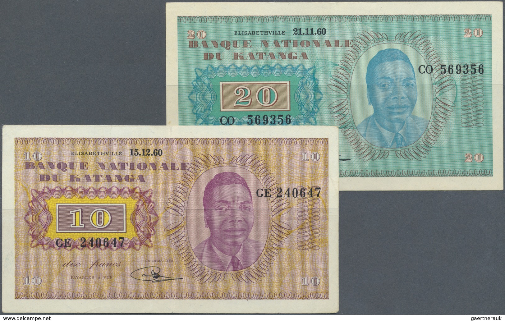 Katanga: Pair With 10 Francs December 15th 1960 And 20 Francs November 21st 1960, P.5, 6a, Both Vert - Other - Africa