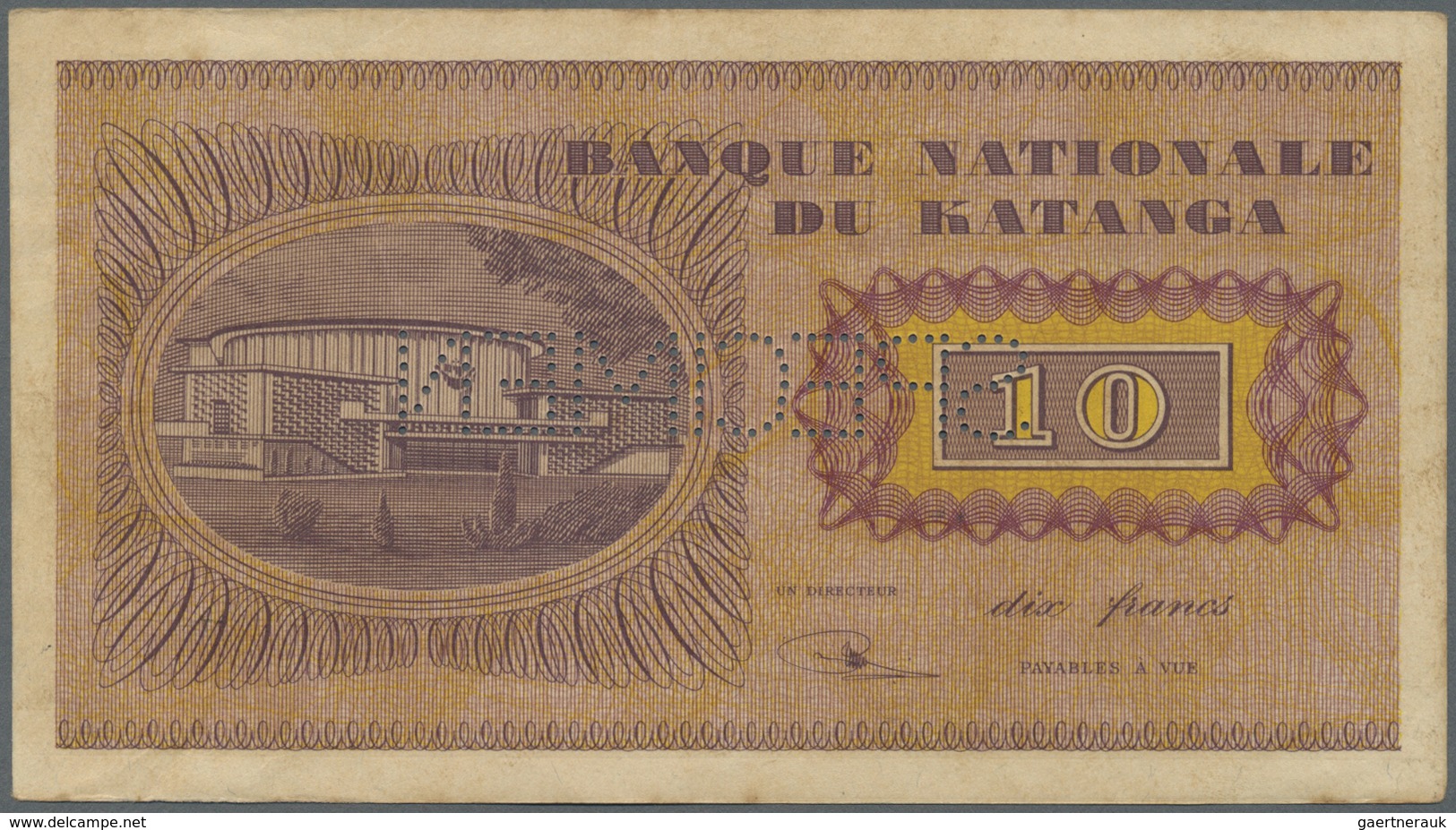 Katanga: 10 Francs 1960 Specimen P. 5s, Light Handling In Paper, Unfolded, Condition: AUNC. - Other - Africa