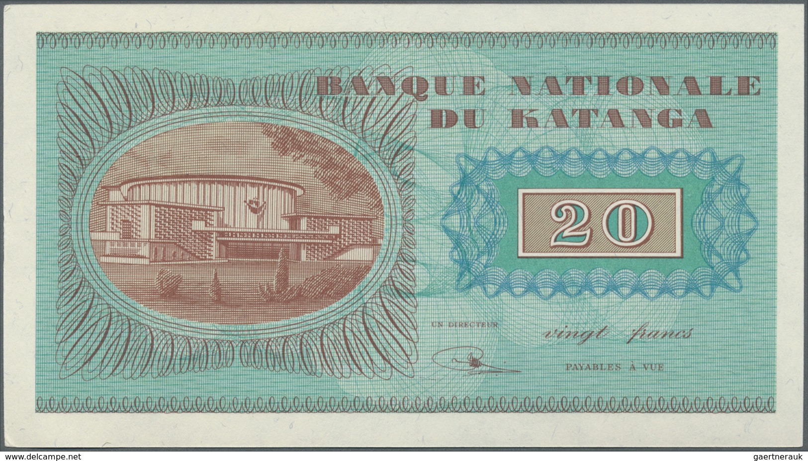 Katanga: 20 Francs 1960 P. 6, Minor Dint At Right Border, Otherwise Perfect, Condition: AUNC. - Other - Africa