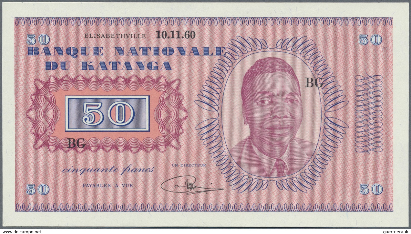 Katanga: 50 Francs November 10th 1960 Remainder Without Serial Number, P.7r In Perfect UNC Condition - Other - Africa