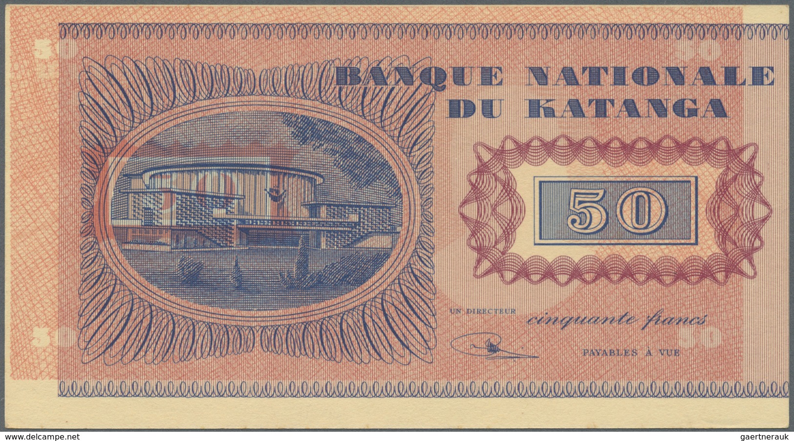 Katanga: Interesting Note Of 50 Francs 1960 P. 7p As Proof Print With Error Print, Back Side Print A - Other - Africa