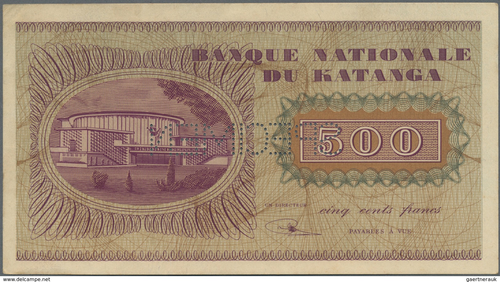 Katanga: 500 Francs 1960 Specimen P. 9s, Unfolded But Light Handling And Creases In Paper, Condition - Other - Africa