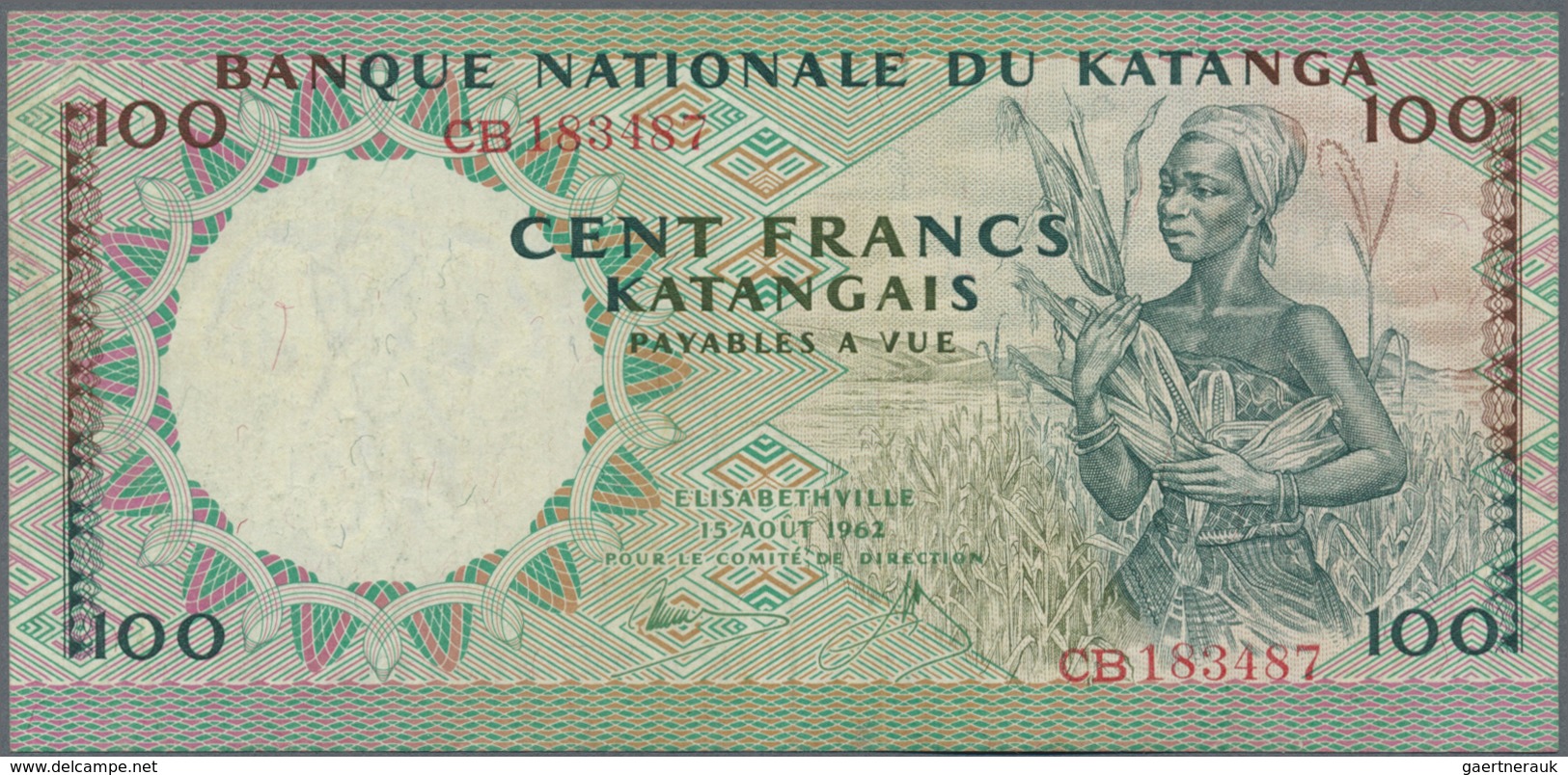 Katanga: 100 Francs August 15th 1962, P.12a, Soft Vertical Bend At Center And Some Minor Spots. Cond - Other - Africa